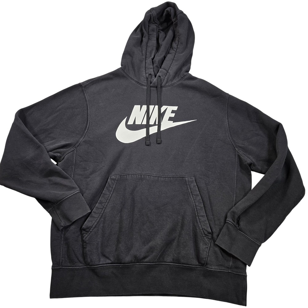 Nike Hoodie Sweatshirt Mens Medium Black Fleece Pullover Big Logo BV2973-010